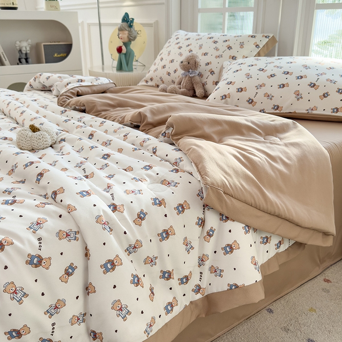 91家纺网 家纺一手货源 找家纺 悦织语 2026新款A类针织棉双层纱韩版夏被四件套空调被 希格文