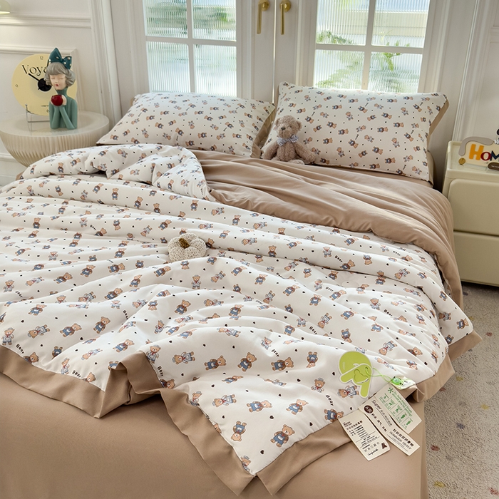 91家纺网 家纺一手货源 找家纺 悦织语 2026新款A类针织棉双层纱韩版夏被四件套空调被 希格文