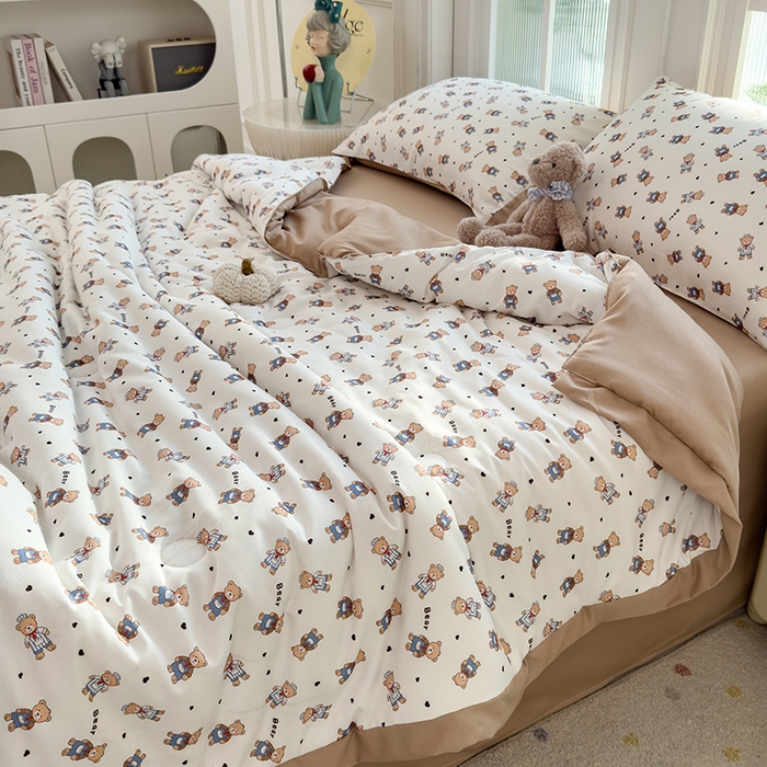 91家纺网 家纺一手货源 找家纺 悦织语 2026新款A类针织棉双层纱韩版夏被四件套空调被 希格文