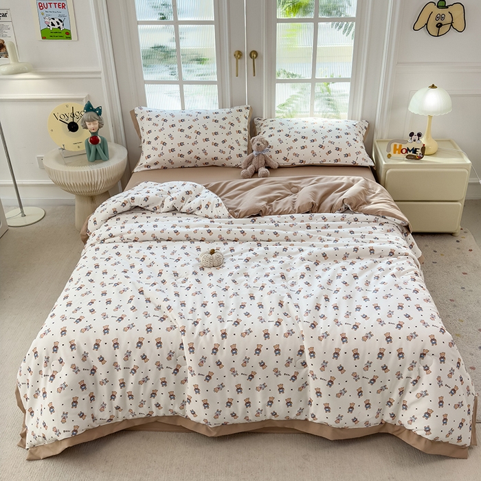 91家纺网 家纺一手货源 找家纺 悦织语 2026新款A类针织棉双层纱韩版夏被四件套空调被 希格文