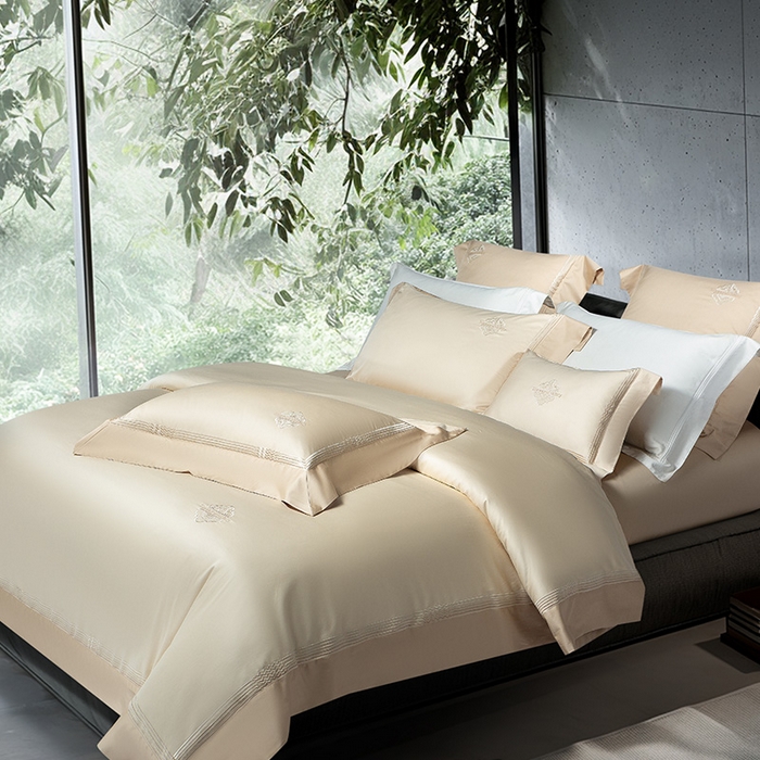 91家纺网 家纺一手货源 找家纺 诗黛尔家纺 2026春夏新款 高端长绒棉刺绣 柏林系列 柏林-卡其色