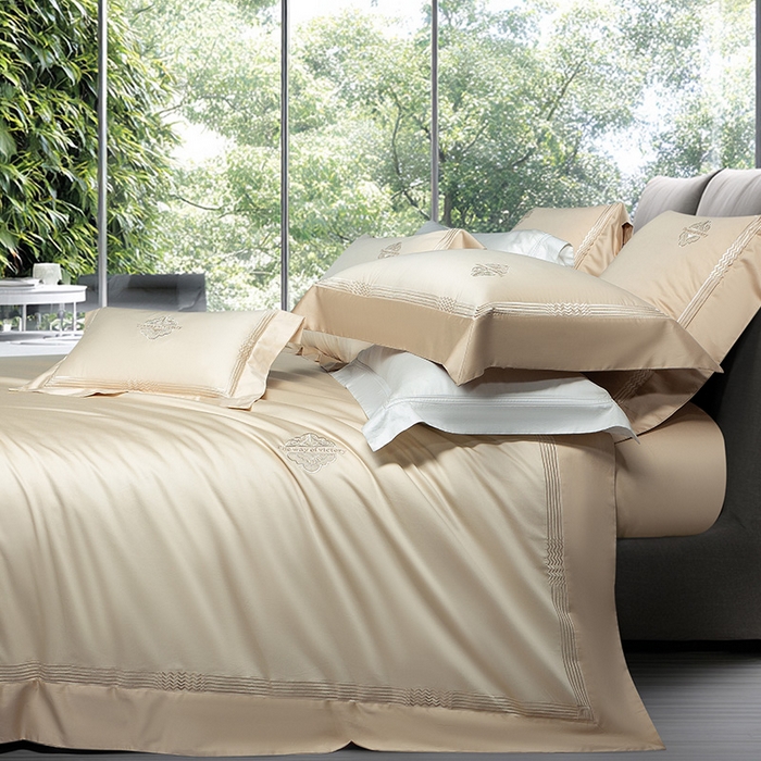 91家纺网 家纺一手货源 找家纺 诗黛尔家纺 2026春夏新款 高端长绒棉刺绣 柏林系列 柏林-卡其色