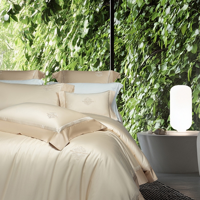 91家纺网 家纺一手货源 找家纺 诗黛尔家纺 2026春夏新款 高端长绒棉刺绣 柏林系列 柏林-卡其色