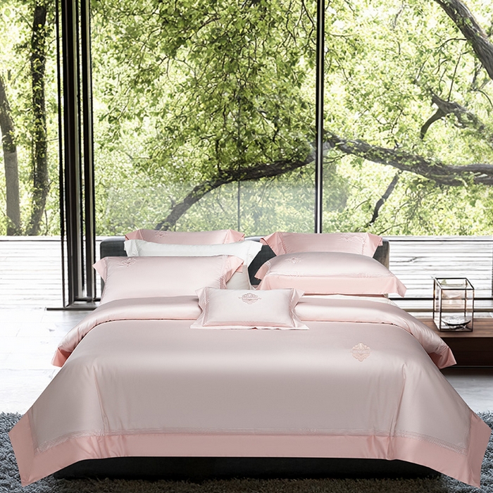 诗黛尔家纺 2026春夏新款 高端长绒棉刺绣 柏林系列 柏林-落樱粉