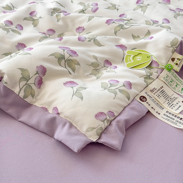 91家纺网 家纺一手货源 找家纺 悦织语 2026新款A类针织棉双层纱韩版夏被四件套空调被 紫风铃