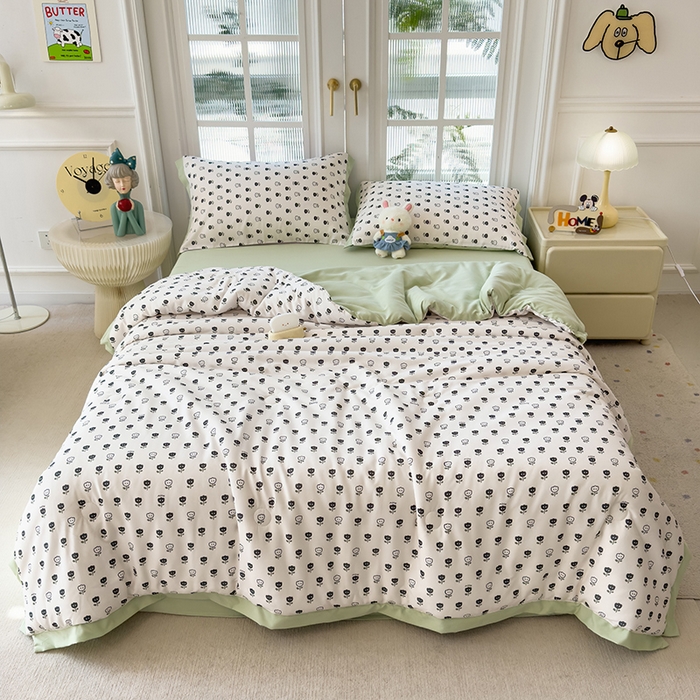 91家纺网 家纺一手货源 找家纺 悦织语 2026新款A类针织棉双层纱韩版夏被四件套空调被 朵朵小花