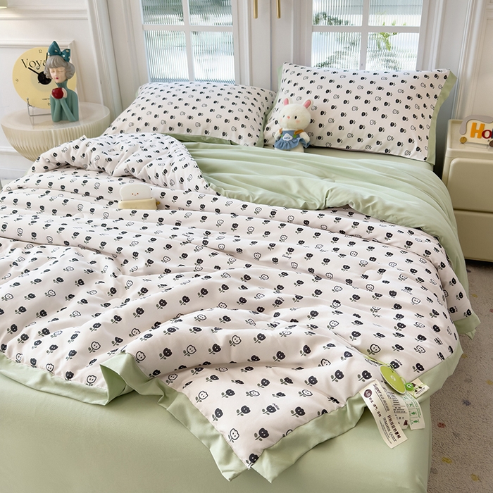 91家纺网 家纺一手货源 找家纺 悦织语 2026新款A类针织棉双层纱韩版夏被四件套空调被 朵朵小花