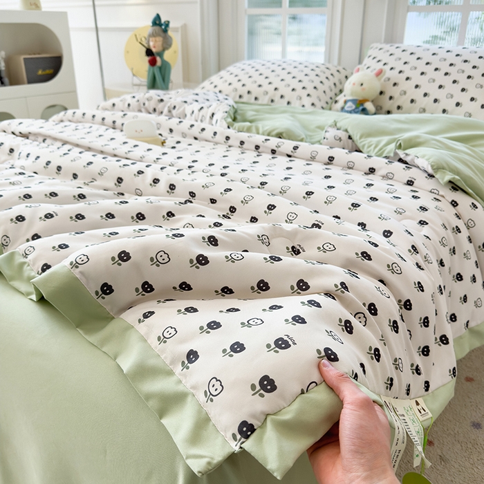 91家纺网 家纺一手货源 找家纺 悦织语 2026新款A类针织棉双层纱韩版夏被四件套空调被 朵朵小花