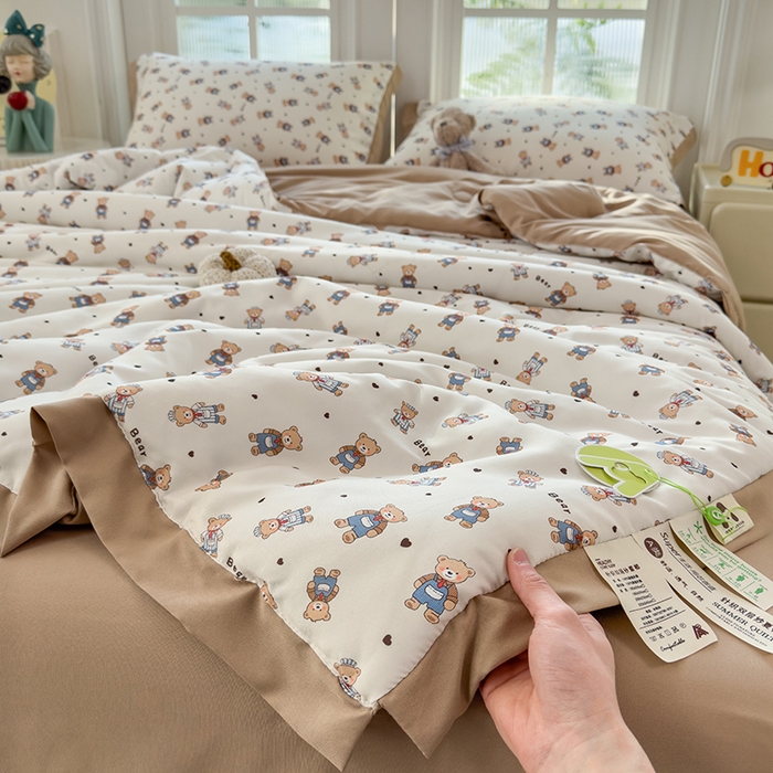 91家纺网 家纺一手货源 找家纺 悦织语 2026新款A类针织棉双层纱韩版夏被四件套空调被 希格文