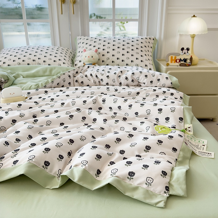 91家纺网 家纺一手货源 找家纺 悦织语 2026新款A类针织棉双层纱韩版夏被四件套空调被 朵朵小花