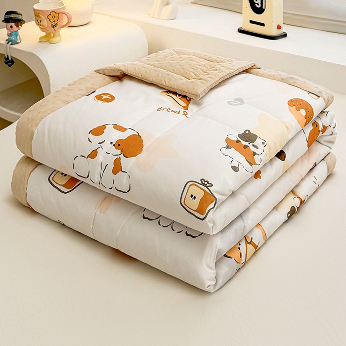 91家纺网 家纺一手货源 找家纺 悦织语 2026新款水洗棉双层纱豆豆被大豆夏凉被 米洛狗狗