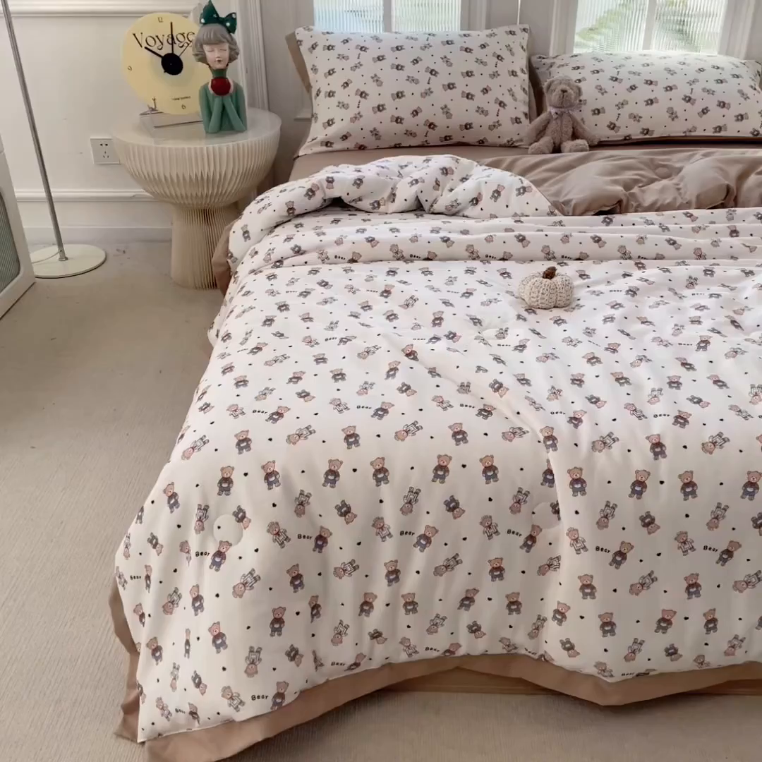 91家纺网 家纺一手货源 找家纺 悦织语 2026新款A类针织棉双层纱韩版夏被四件套空调被 希格文