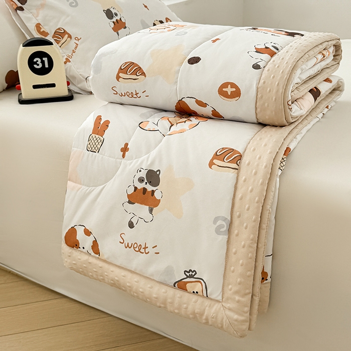 91家纺网 家纺一手货源 找家纺 悦织语 2026新款水洗棉双层纱豆豆被大豆夏凉被 米洛狗狗