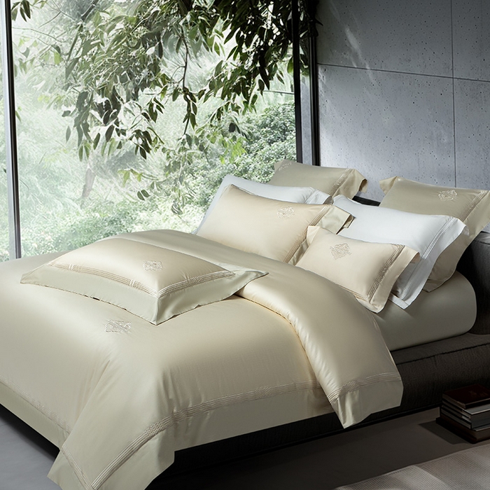 91家纺网 家纺一手货源 找家纺 诗黛尔家纺 2026春夏新款 高端长绒棉刺绣 柏林系列 柏林-油果绿