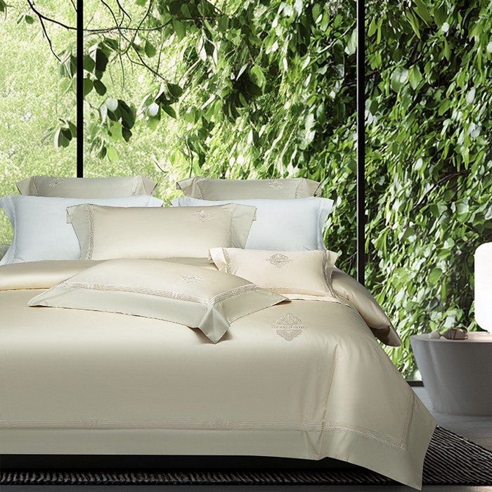 91家纺网 家纺一手货源 找家纺 诗黛尔家纺 2026春夏新款 高端长绒棉刺绣 柏林系列 柏林-油果绿