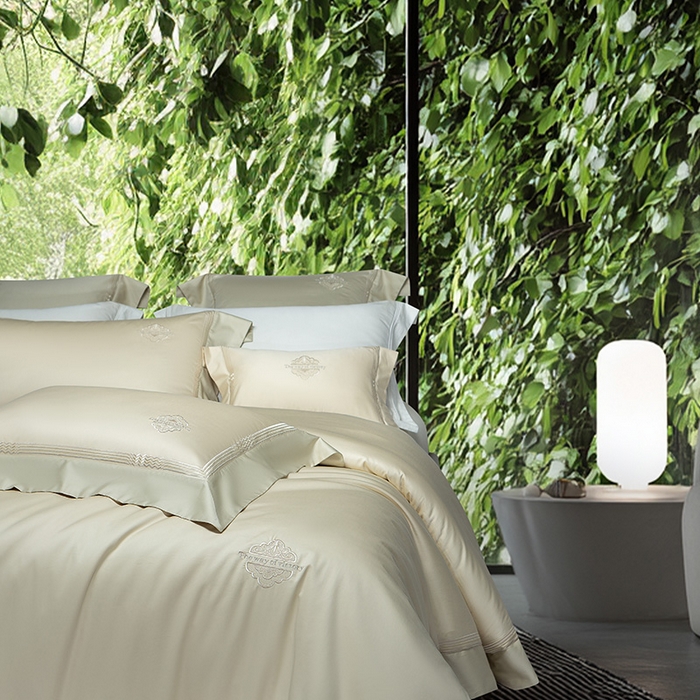 91家纺网 家纺一手货源 找家纺 诗黛尔家纺 2026春夏新款 高端长绒棉刺绣 柏林系列 柏林-油果绿