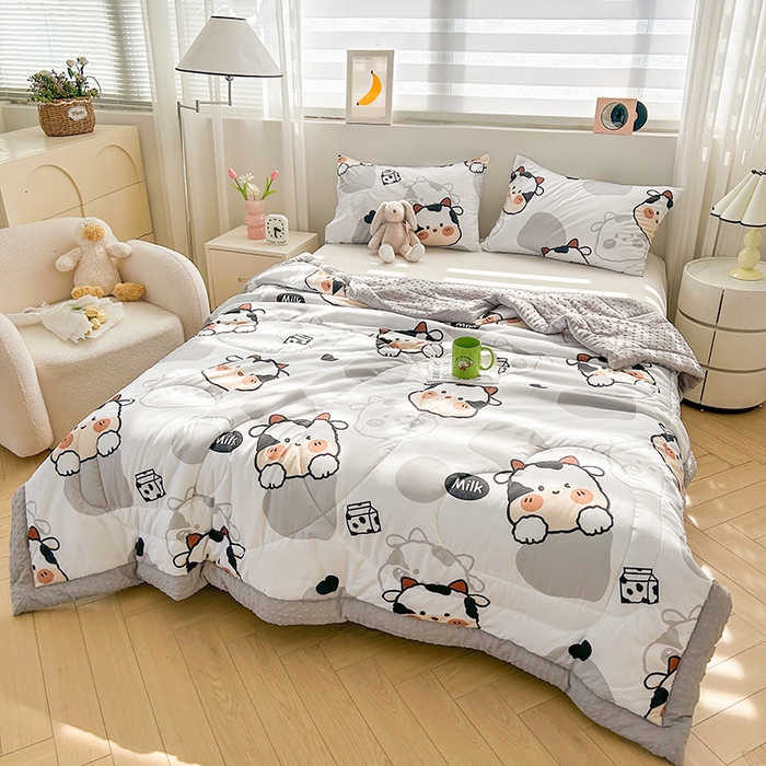 91家纺网 家纺一手货源 找家纺 悦织语 2026新款水洗棉双层纱豆豆被大豆夏凉被 软萌妞妞