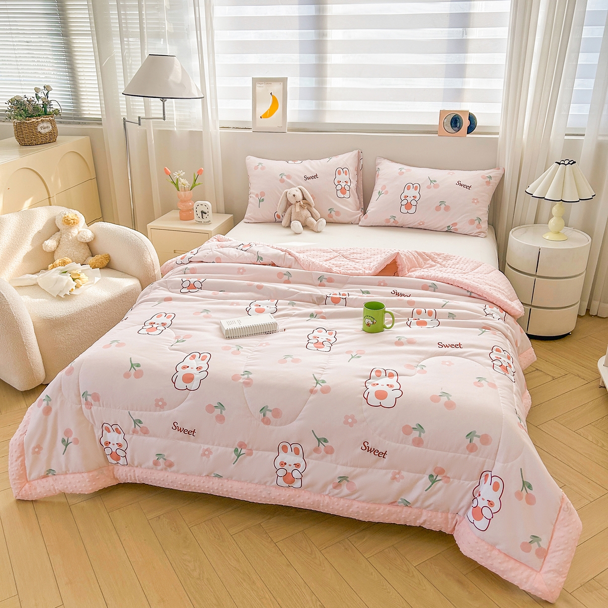 91家纺网 家纺一手货源 找家纺 （总）悦织语 2026新款A类水洗棉双层纱豆豆被大豆夏凉被