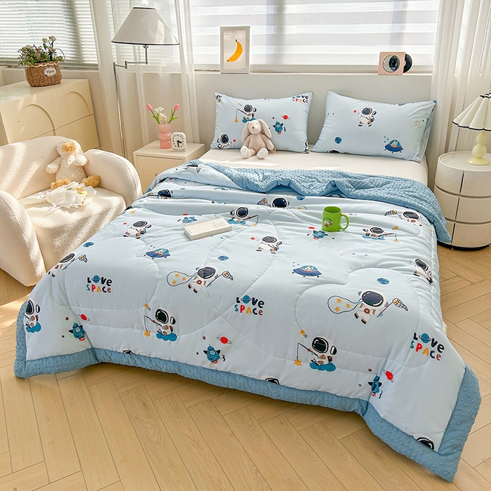 91家纺网 家纺一手货源 找家纺 悦织语 2026新款水洗棉双层纱豆豆被大豆夏凉被 太空超人