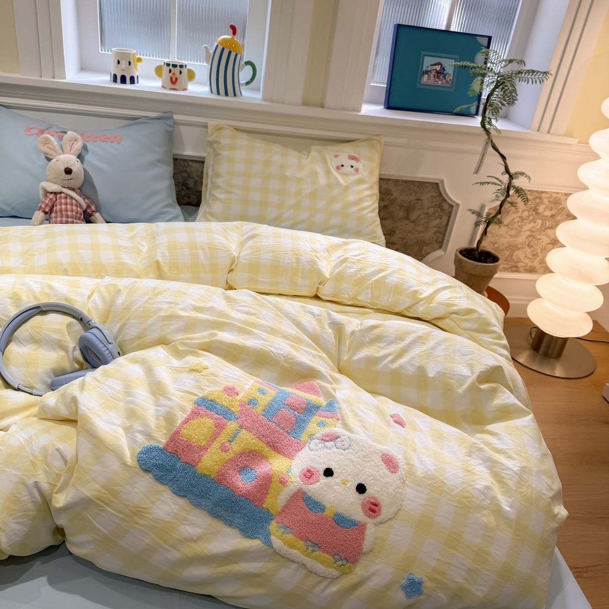 我心家纺 2026新款水洗棉毛巾绣四件套 公主猫-黄格