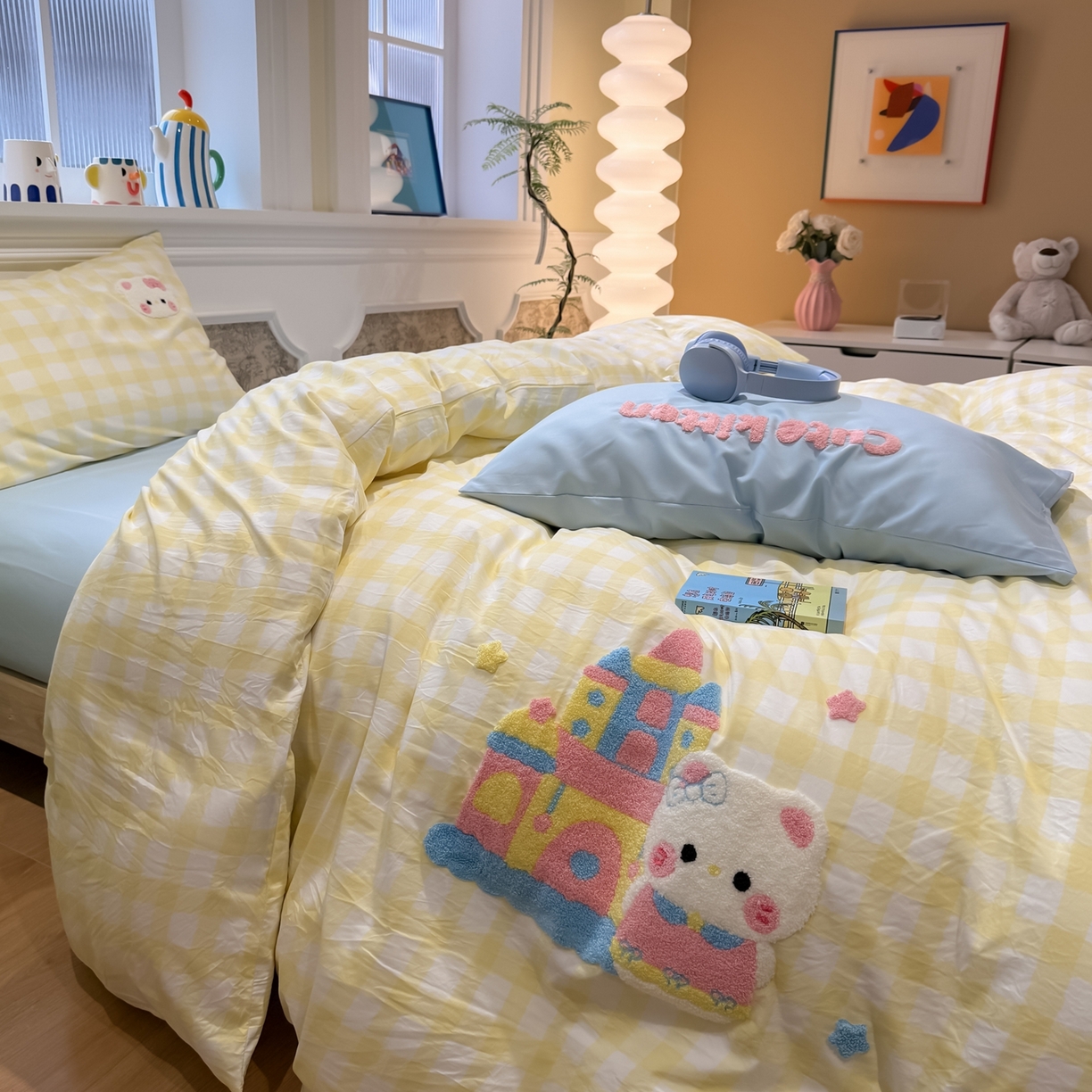 91家纺网 家纺一手货源 找家纺 我心家纺 2026新款水洗棉毛巾绣四件套 公主猫-黄格