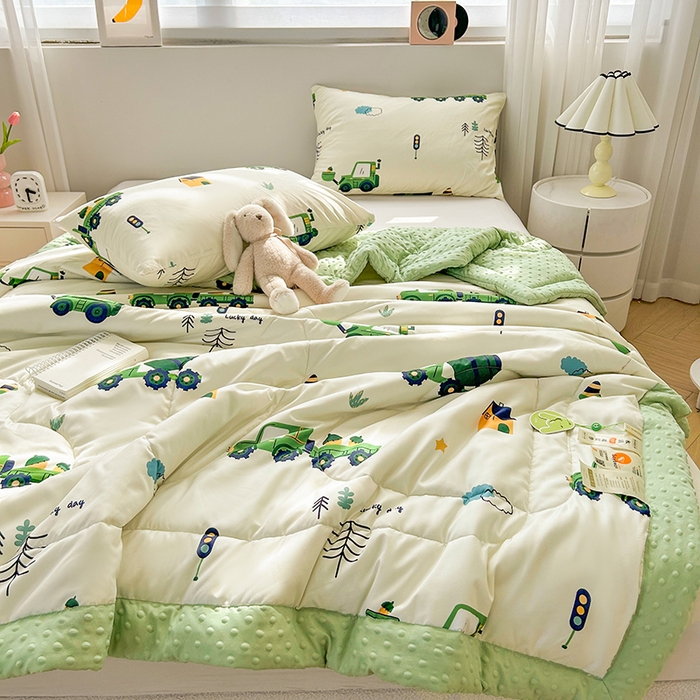 91家纺网 家纺一手货源 找家纺 悦织语 2026新款水洗棉双层纱豆豆被大豆夏凉被 挖掘机