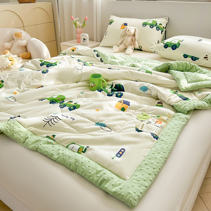 91家纺网 家纺一手货源 找家纺 悦织语 2026新款水洗棉双层纱豆豆被大豆夏凉被 挖掘机