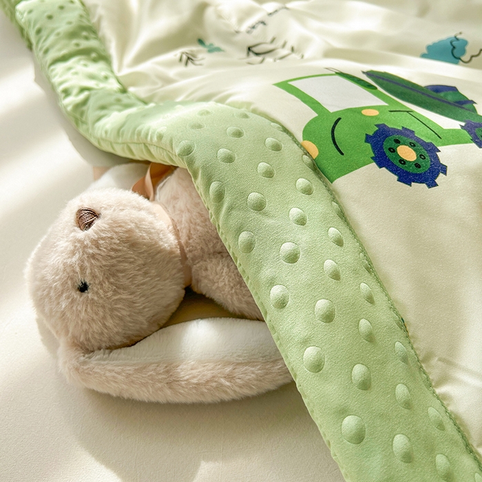 91家纺网 家纺一手货源 找家纺 悦织语 2026新款水洗棉双层纱豆豆被大豆夏凉被 挖掘机