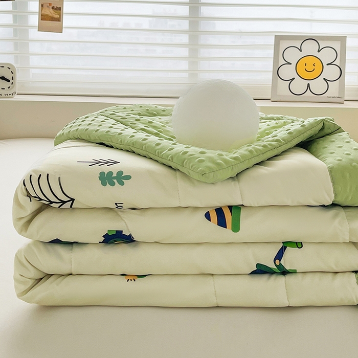 91家纺网 家纺一手货源 找家纺 悦织语 2026新款水洗棉双层纱豆豆被大豆夏凉被 挖掘机