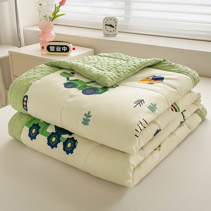 91家纺网 家纺一手货源 找家纺 悦织语 2026新款水洗棉双层纱豆豆被大豆夏凉被 挖掘机