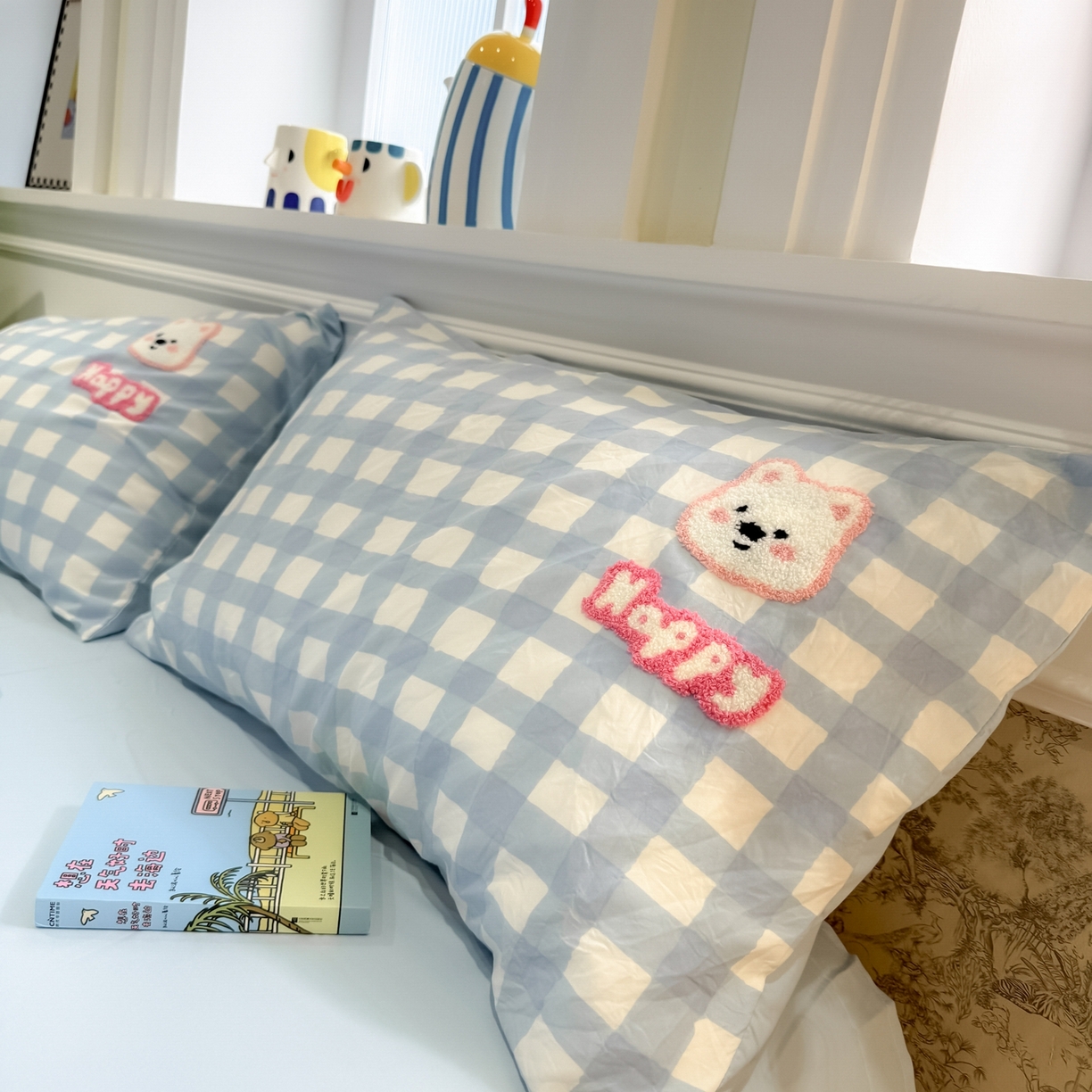 91家纺网 家纺一手货源 找家纺 我心家纺 2026新款水洗棉毛巾绣四件套 滑板西高地-蓝格