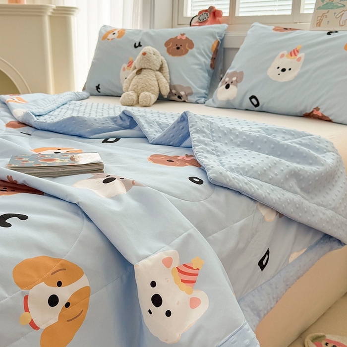 91家纺网 家纺一手货源 找家纺 悦织语 2026新款水洗棉双层纱豆豆被大豆夏凉被 汪汪队