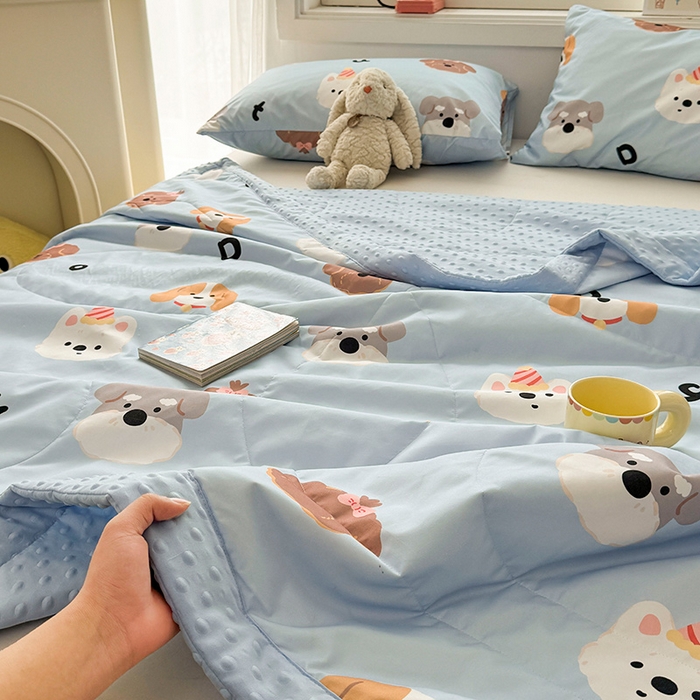 91家纺网 家纺一手货源 找家纺 悦织语 2026新款水洗棉双层纱豆豆被大豆夏凉被 汪汪队