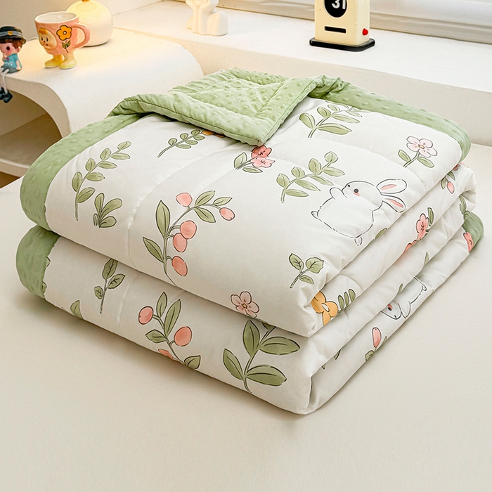 91家纺网 家纺一手货源 找家纺 悦织语 2026新款水洗棉双层纱豆豆被大豆夏凉被 微醺兔兔