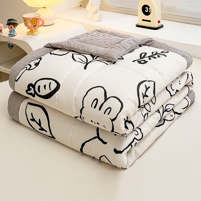 91家纺网 家纺一手货源 找家纺 悦织语 2026新款水洗棉双层纱豆豆被大豆夏凉被 线条兔