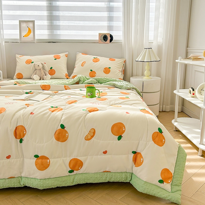 91家纺网 家纺一手货源 找家纺 悦织语 2026新款水洗棉双层纱豆豆被大豆夏凉被 小橙子