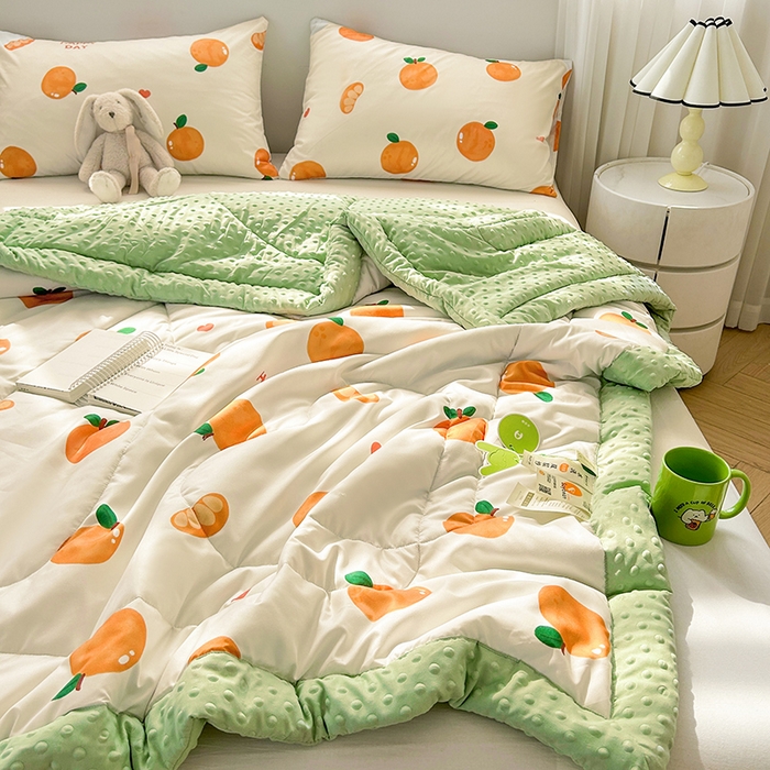 91家纺网 家纺一手货源 找家纺 悦织语 2026新款水洗棉双层纱豆豆被大豆夏凉被 小橙子