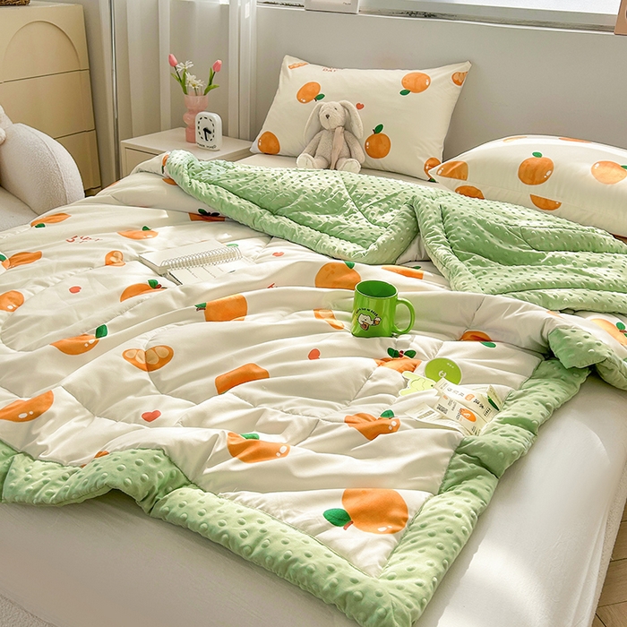 91家纺网 家纺一手货源 找家纺 悦织语 2026新款水洗棉双层纱豆豆被大豆夏凉被 小橙子