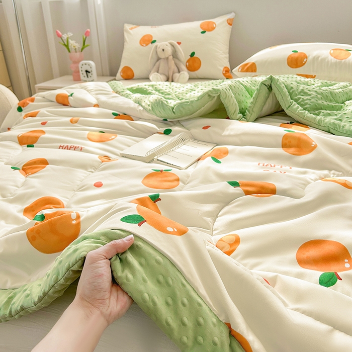 91家纺网 家纺一手货源 找家纺 悦织语 2026新款水洗棉双层纱豆豆被大豆夏凉被 小橙子