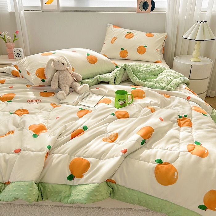 91家纺网 家纺一手货源 找家纺 悦织语 2026新款水洗棉双层纱豆豆被大豆夏凉被 小橙子