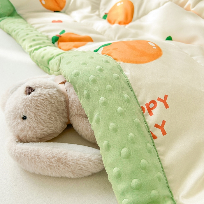 91家纺网 家纺一手货源 找家纺 悦织语 2026新款水洗棉双层纱豆豆被大豆夏凉被 小橙子