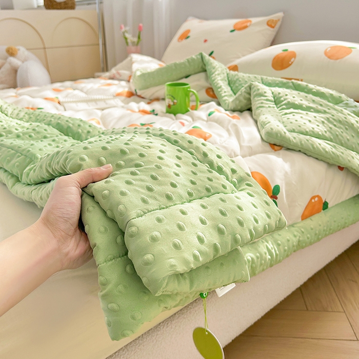 91家纺网 家纺一手货源 找家纺 悦织语 2026新款水洗棉双层纱豆豆被大豆夏凉被 小橙子