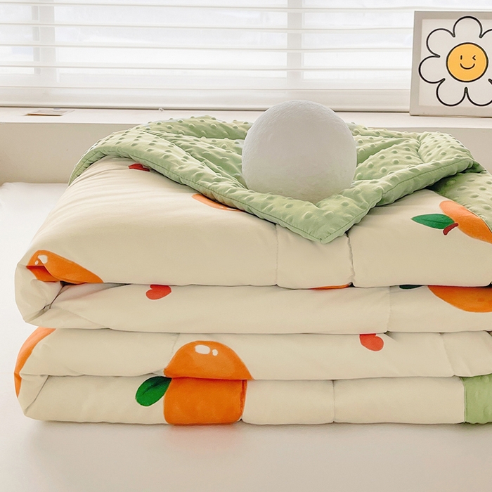 91家纺网 家纺一手货源 找家纺 悦织语 2026新款水洗棉双层纱豆豆被大豆夏凉被 小橙子