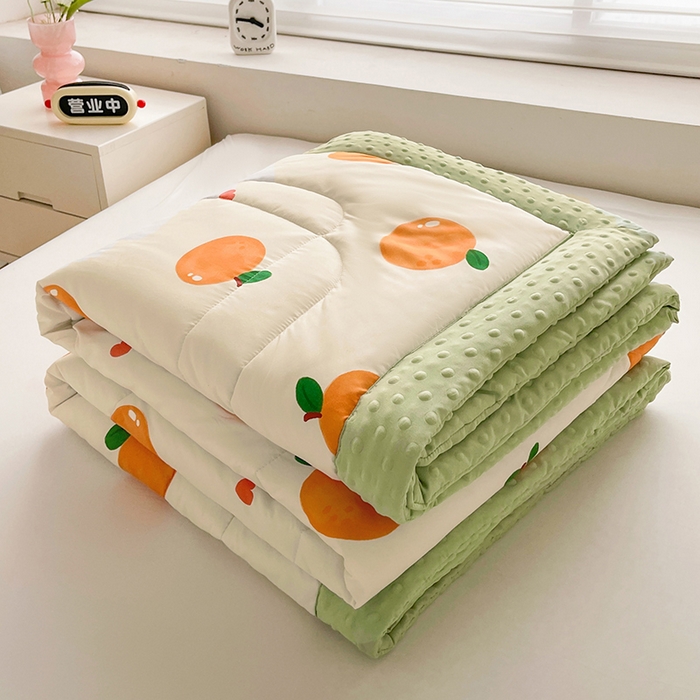 91家纺网 家纺一手货源 找家纺 悦织语 2026新款水洗棉双层纱豆豆被大豆夏凉被 小橙子