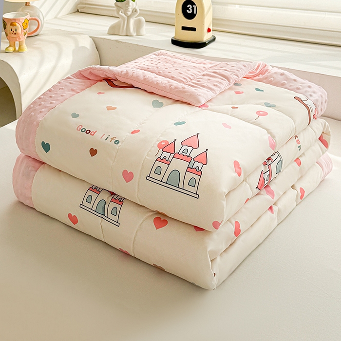 91家纺网 家纺一手货源 找家纺 悦织语 2026新款水洗棉双层纱豆豆被大豆夏凉被 旋转木马