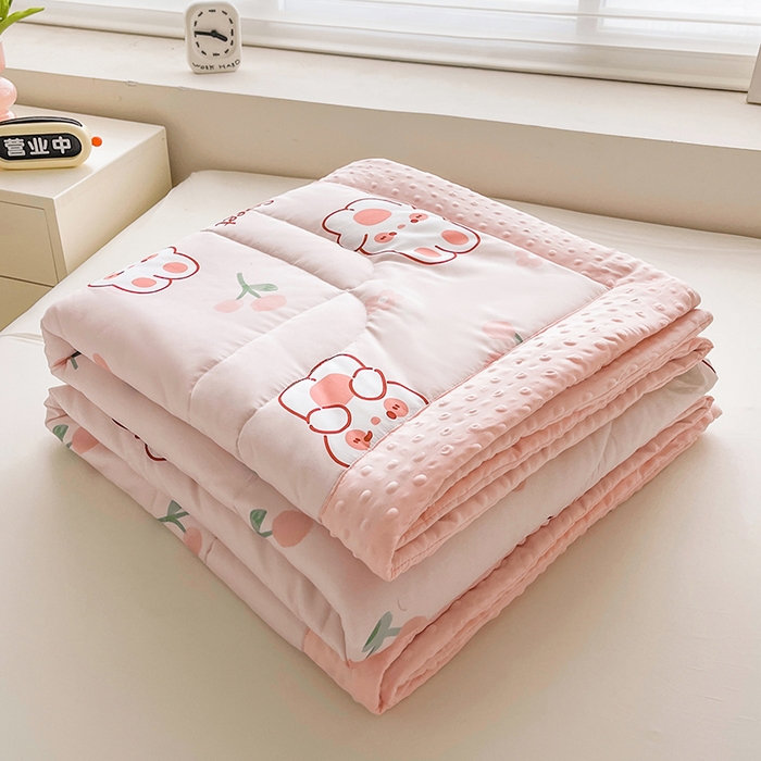 悦织语 2026新款水洗棉双层纱豆豆被大豆夏凉被 樱桃兔兔