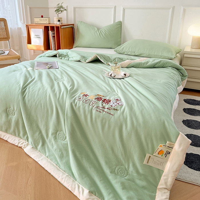 91家纺网 家纺一手货源 找家纺 悦织语 2026新款A类纯色原棉大豆夏被 原棉-抹茶绿