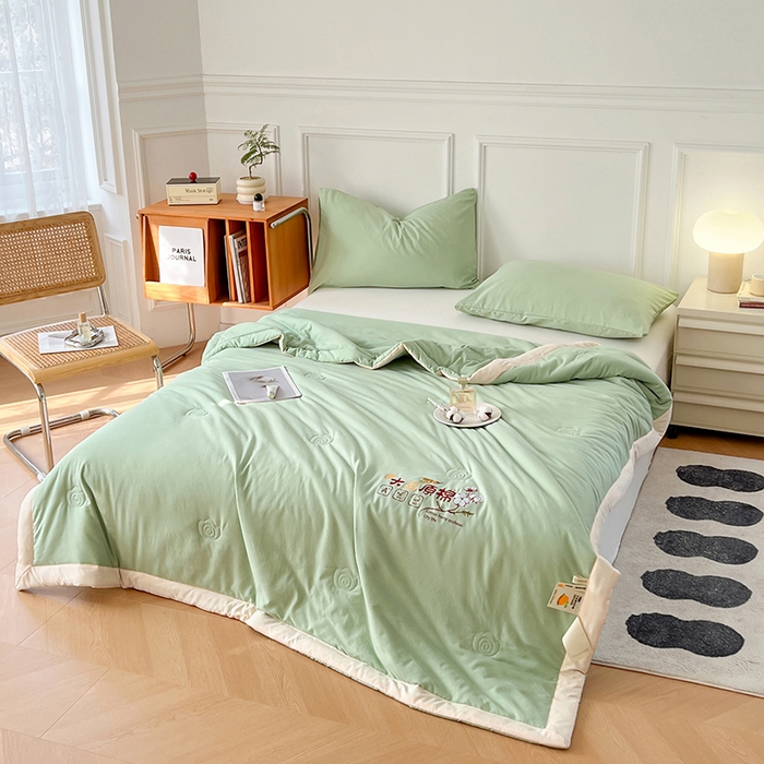 91家纺网 家纺一手货源 找家纺 悦织语 2026新款A类纯色原棉大豆夏被 原棉-抹茶绿