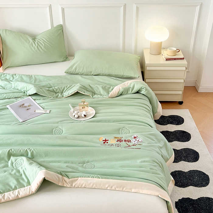91家纺网 家纺一手货源 找家纺 悦织语 2026新款A类纯色原棉大豆夏被 原棉-抹茶绿