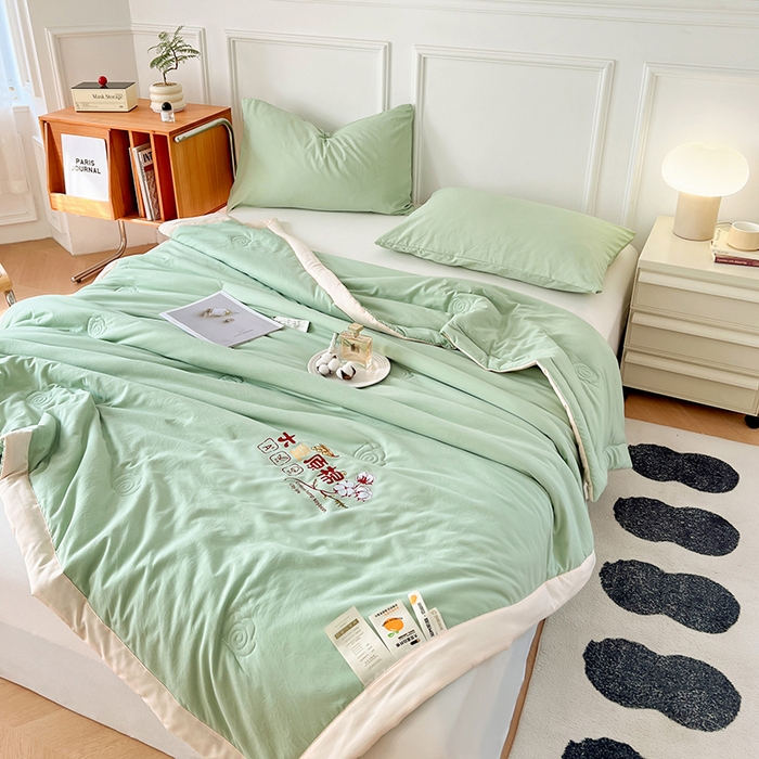 91家纺网 家纺一手货源 找家纺 悦织语 2026新款A类纯色原棉大豆夏被 原棉-抹茶绿